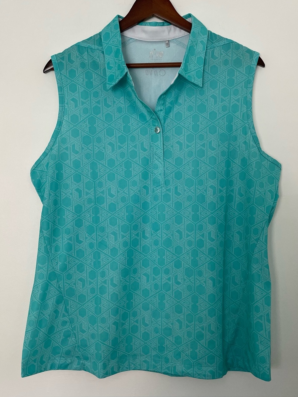 Nivo Golf Polo Shirt XL Turquoise Sleeveless Geometric Performance Stretch Top
